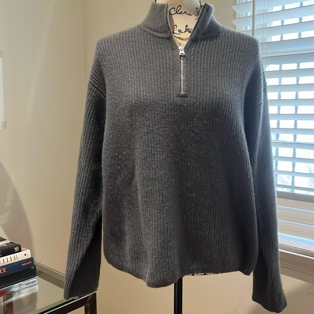 Jenni kayne cashmere ribbed half zip size small in gray